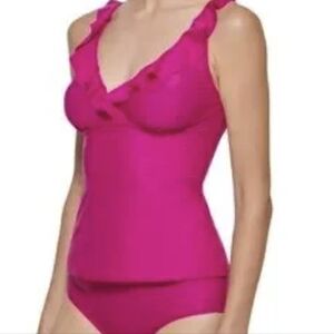Dkny Tankini Two Peice Swimsuit Fuschia Pink Size Large